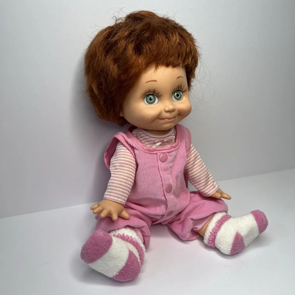 Vintage 1990 Galoob Baby Face So Shy Sherri #9 Doll Green Eyes Pink Overalls